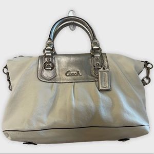 Coach Ashley Large Leather Satchel White Silver